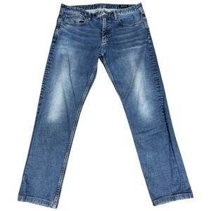 Bonobos Girlfriend Fit Tapered Jeans Size 37x30 Distressed Cowboy Y2K Blue‎ Wash